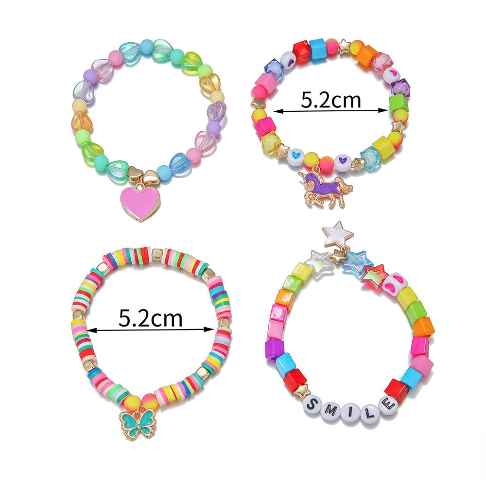 Juego de 4 pulseras con cuentas de acrílico de dibujos animados al por mayor